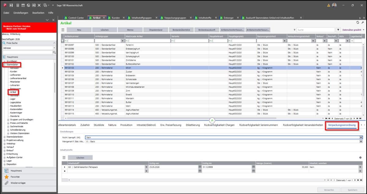 Sage 100 Verpackungsmonitor